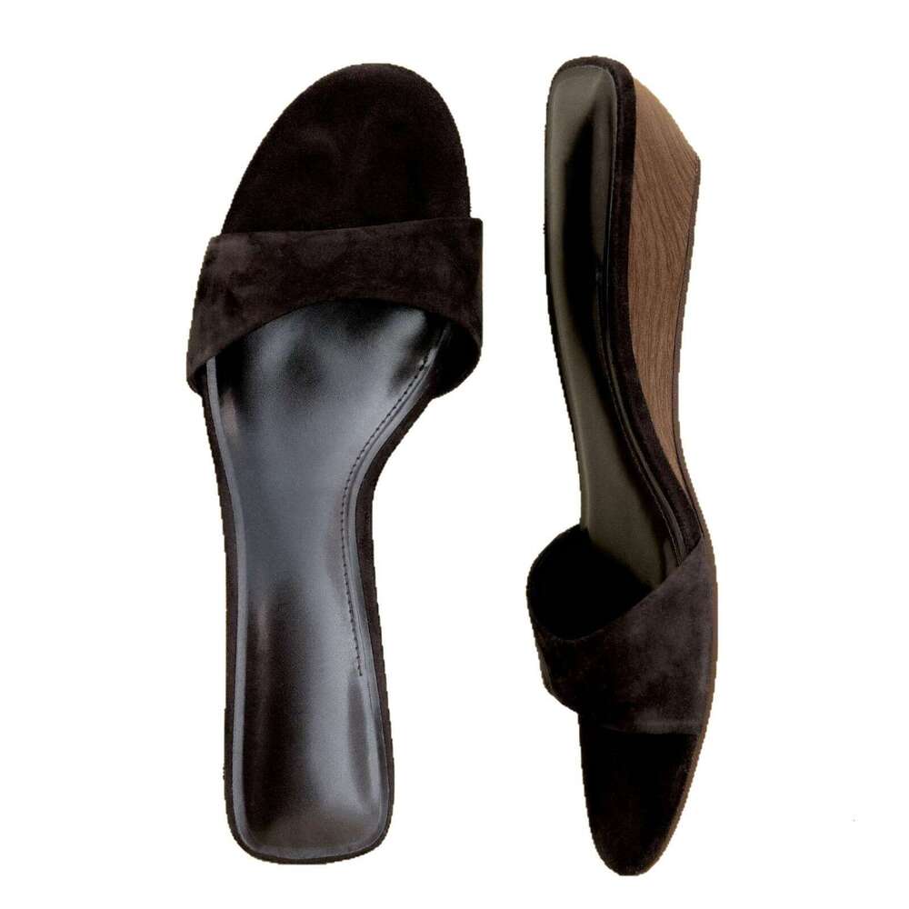 Sheepskin Version ~ Simple and Elegant Wood Grain Wedge Sandals Women, New 2025 Summer High Heel Slippers for Outdoor Wear