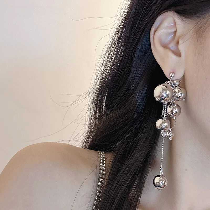 XIALUOKE Long Tassels Round Metal Ball Pendant Earrings For Women European American Style Dangle Earrings Party Jewelry L250527