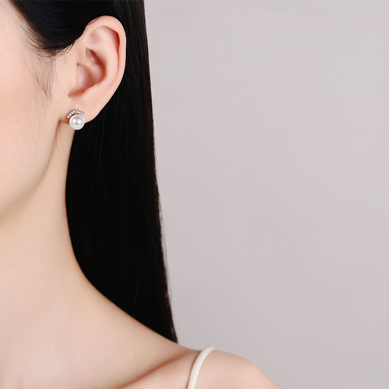 Sterling Silver Earrings with PT950 Gold Plating Freshwater Pearls and Moissanite Studs Minimalist Luxury Jewelry for Women