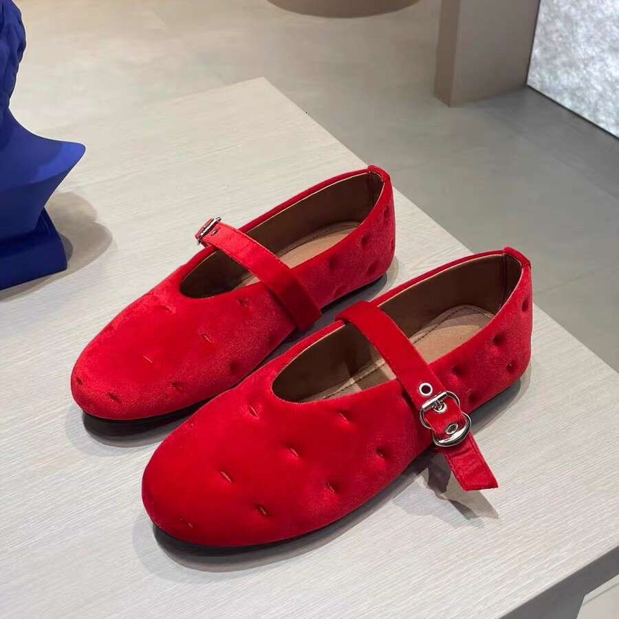 Genuine Leather Niche Round Toe One-Strap Mary Jane for Women Spring and Autumn New Fashion Flat Ballet Shoes
