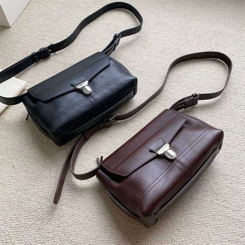 LE Vegetable Tanned Cowhide Motorcycle Vintage Shoulder Underarm Messenger Bag Fashion Designer Handbag