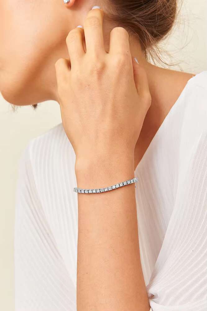Real Gold Jewelry Au585 Tennis Chain Bracelet Lab Grown Diamond VS1 Excellent 2mm 3mm 4mm 5mm Prong Setting Classic Style