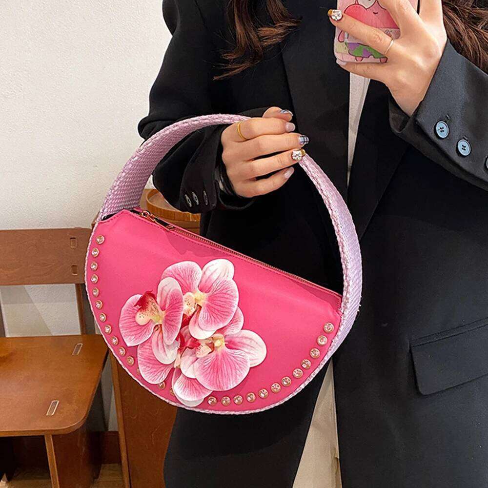 Women's Bags Designer Appliques Handbag Half Moon Dia Evening Bags For Women High Quality Flower Shoulder Bag Wedding Party Clutch