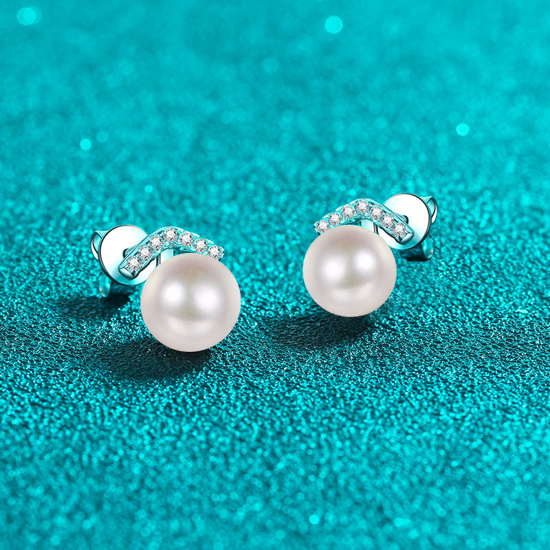Sterling Silver Earrings with PT950 Gold Plating Freshwater Pearls and Moissanite Studs Minimalist Luxury Jewelry for Women