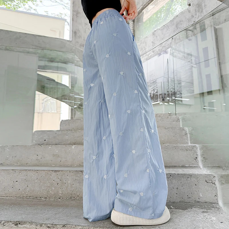 Girls Summer 2025 product thin love wide-leg pants ice silk pants girl Yamamoto pants childrens summer straight outer wear 250528