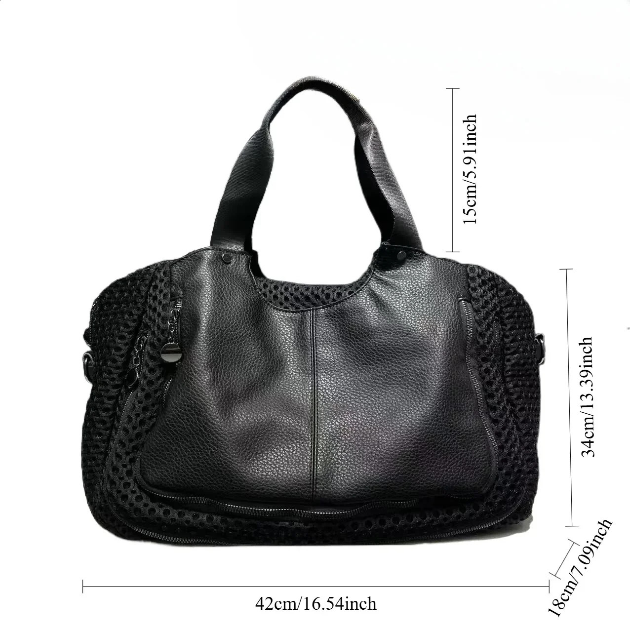 Ladies fashionable retro street splicing tote bag with large capacity mesh and oversized ladies wallet shoulder bag 250528
