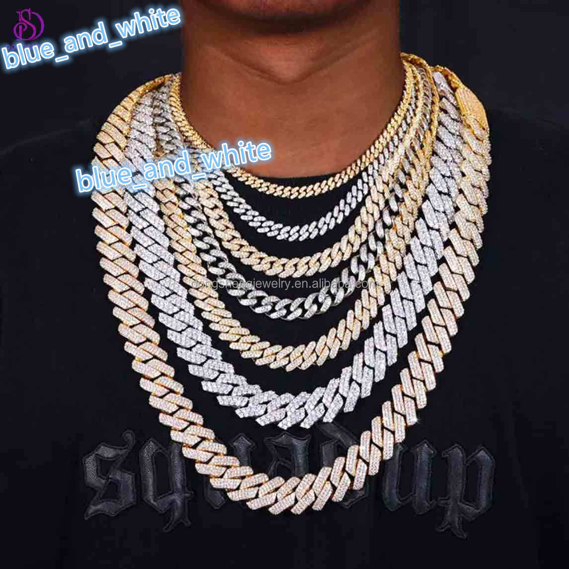 Hip Hop Jewelry Luxury Cuban Necklace Cuban Link Necklace Vvs Diamond Moissanite Cuban Chain 10m 12m 15m18mm 925silver 14K 18k