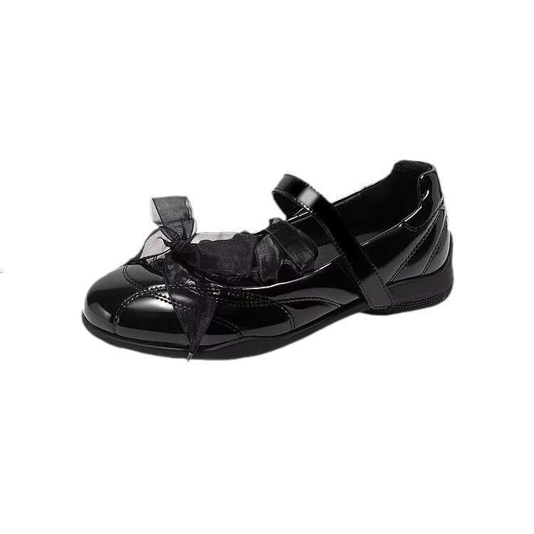 Korean Style Sweet Fashion Lace-up Round Toe Low Heel Ballet Mary Jane Flats for Women 2025 Spring De Xun Shoes