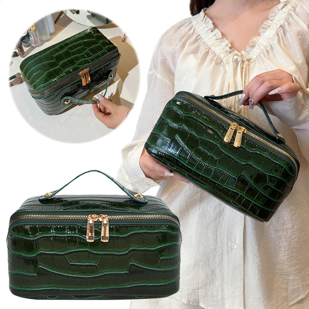 PU Leather Makeup Bag Simple Cosmetic MultiCompartment Travel Toiletry Organizer Women Cosmetics Handbag 250528