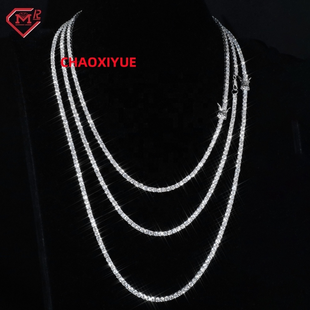 In Stock 3mm Moissanite Tennis Necklace White Gold Iced Out Tennis Chain 925 Sliver Moissanite Chain