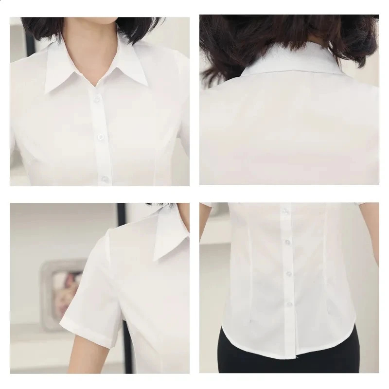 Fashion Woman Blouses 2024 Vneck Short Sleeve Solid Work Shirts Tops Pretty and Womens Blouse OL Elegant Female clothing 250529Z