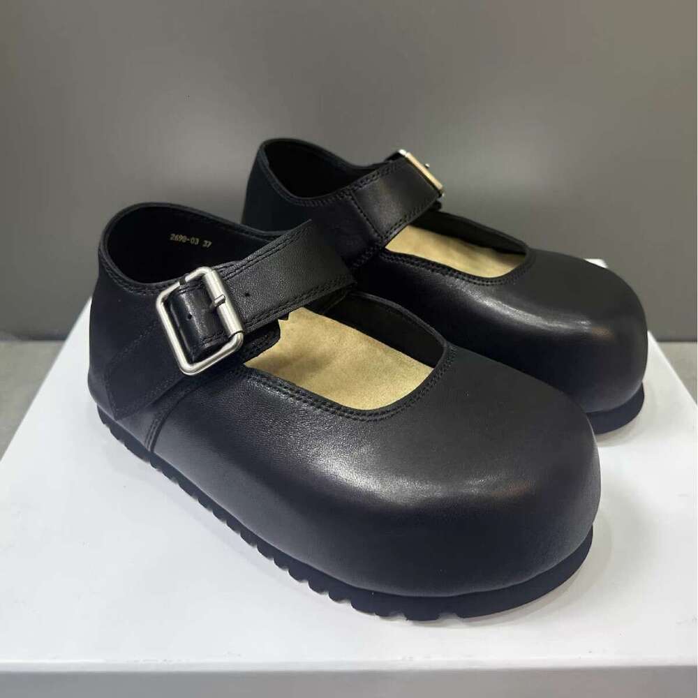 Cowhide Version ~ Korean Style Chunky Hidden Heel Shallow Mouth One-Strap Single for Women 2025 Spring Summer Mary Jane Shoes