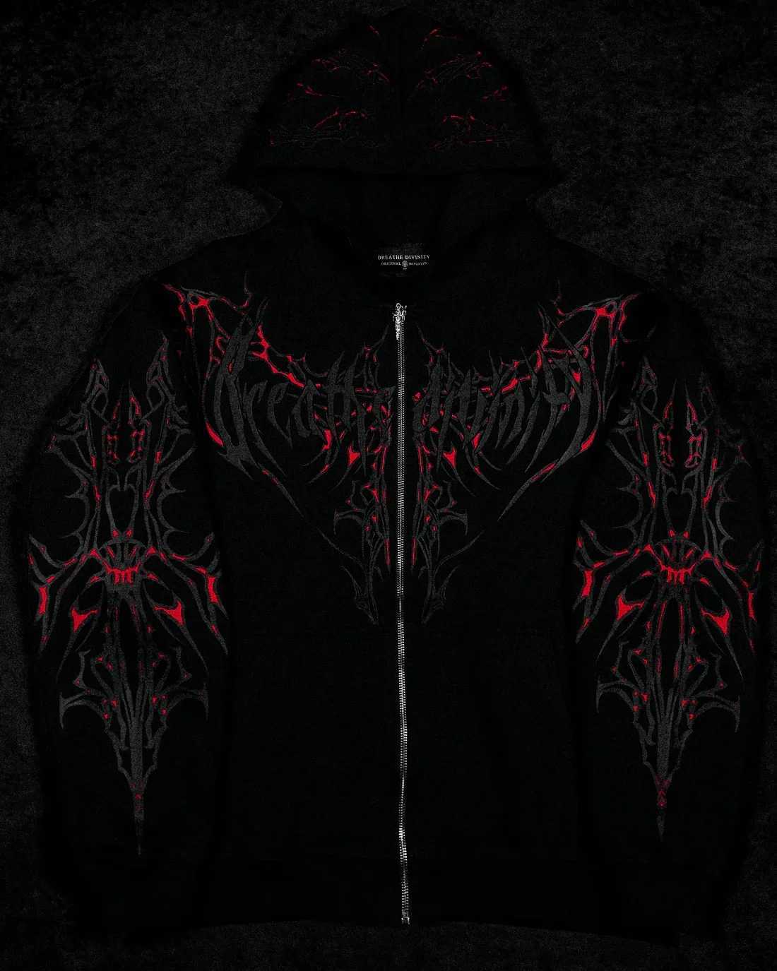 Breathing Divinity Gothic Style Pattern Hoodie Oversized Y2K Long Sleeve Sweatshirts Dark Textured Print Mayhem Gym Man Hoodie Coat Z250529