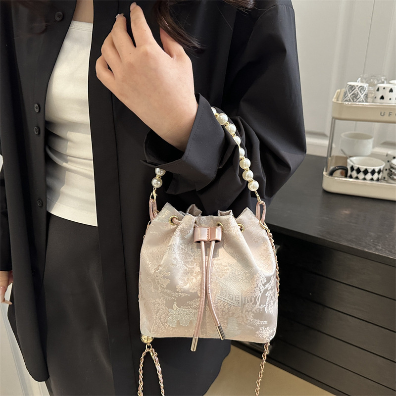 Free shipping new designer Bags ladies 2025 Summer Handheld Pearl Bucket Embroidered Shoulder Bag Small for daily outfit