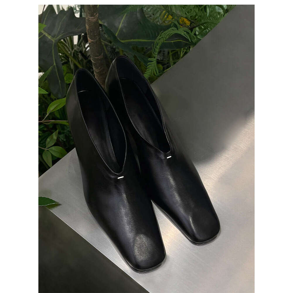 Genuine Leather French Niche Square Toe Hidden Wedge Flat Mules Women's 2025 Spring New Fashion Granny Shoes