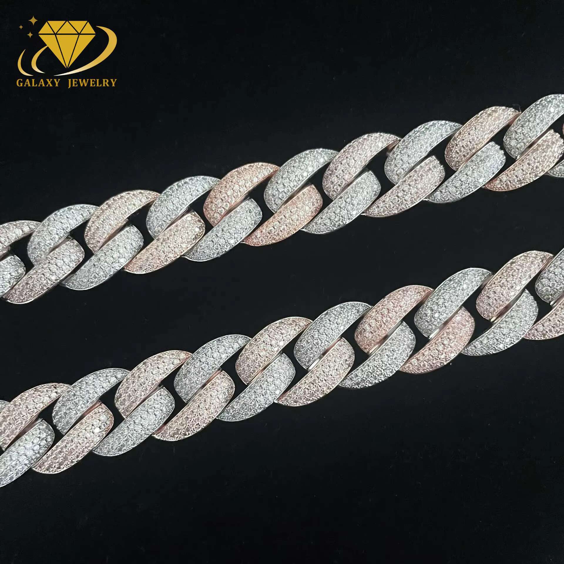 Hip Hop Thick Cuban Link Chain Heavy 20mm Two Tone Miami Iced Out Moissanite Diamond 925 Sterling Silver Cuban Necklace for Men