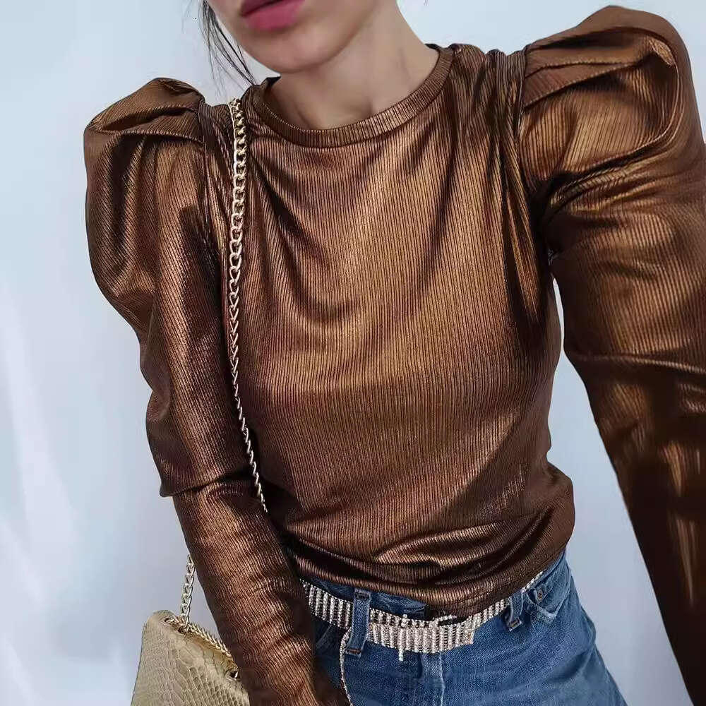New Spring And Autumn Punk Style For Women, Gold Foil Bright Color T-Shirt In Four Colors B5