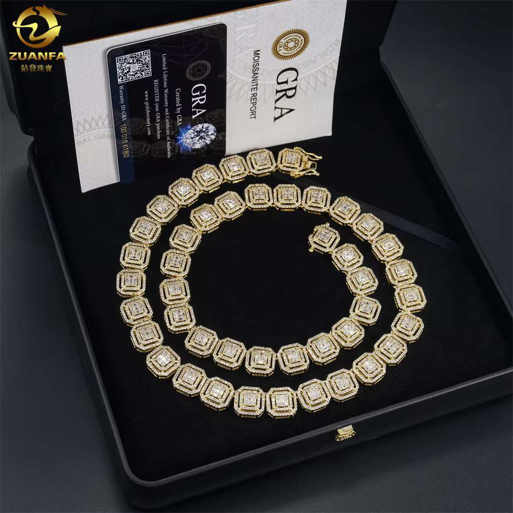 Zuanfa Jewelry Hip Pop Chain 925 Silver Diamond Necklace Pass Tester Double Lock Solid Silver Moissanite Necklace