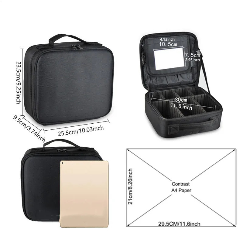 Makeup Case With Mirror Professional Brush Beauty Tools Storage Box For Women Portable Cosmetic Bag Manicure Organizer Travel 250528