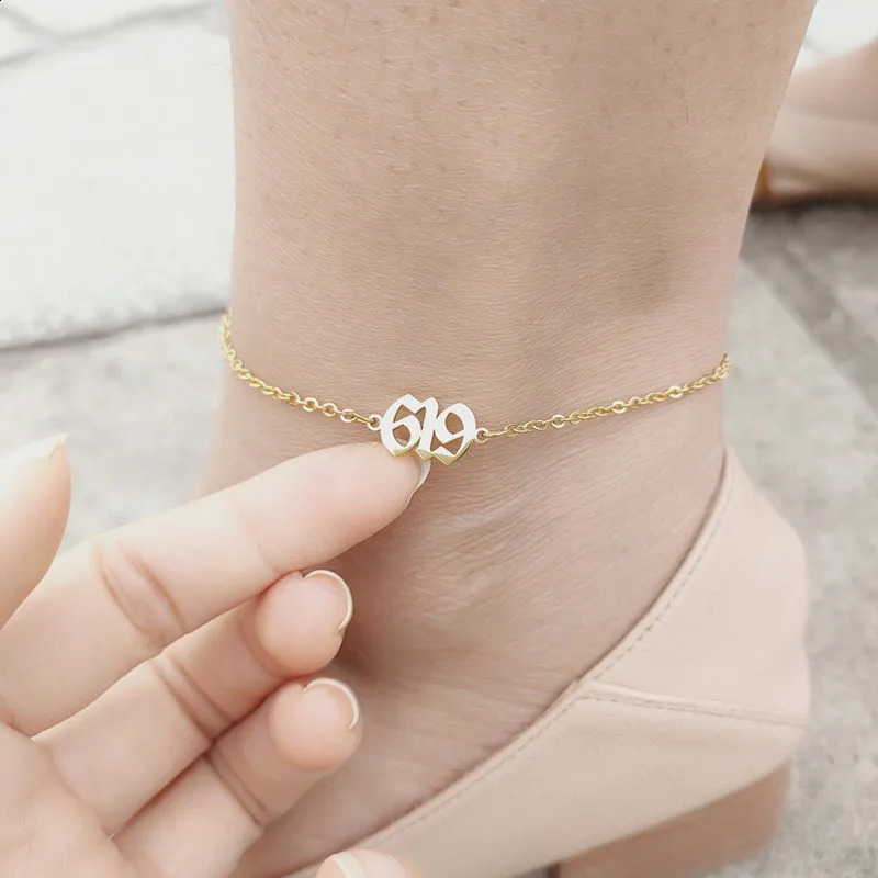 Custom Number Anklets Women Men Gothic Jewelry Personalized Date of Birth Year Anklet Bracelet Old English Font Bizuteria Damska 250526