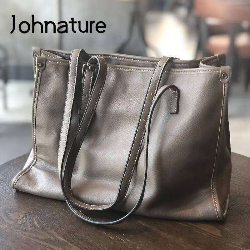 Designer Bag Johnature Genuine Leather Tote Bag Women Autumn Winter New Fashion Large Capacity Commuter Real Cowhide Shoulder Bags