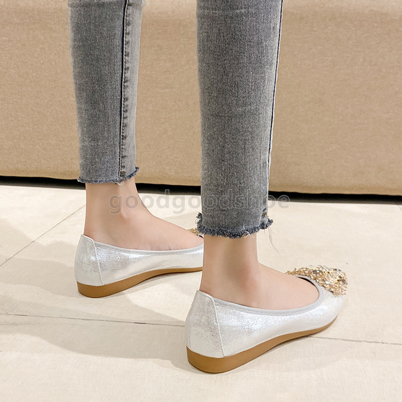 designer ballet flats heels soft loafers low shallow-toe Butterfly rhinestones glitter luxury pointed-toe shoes versatile elegant daily womens shoes f