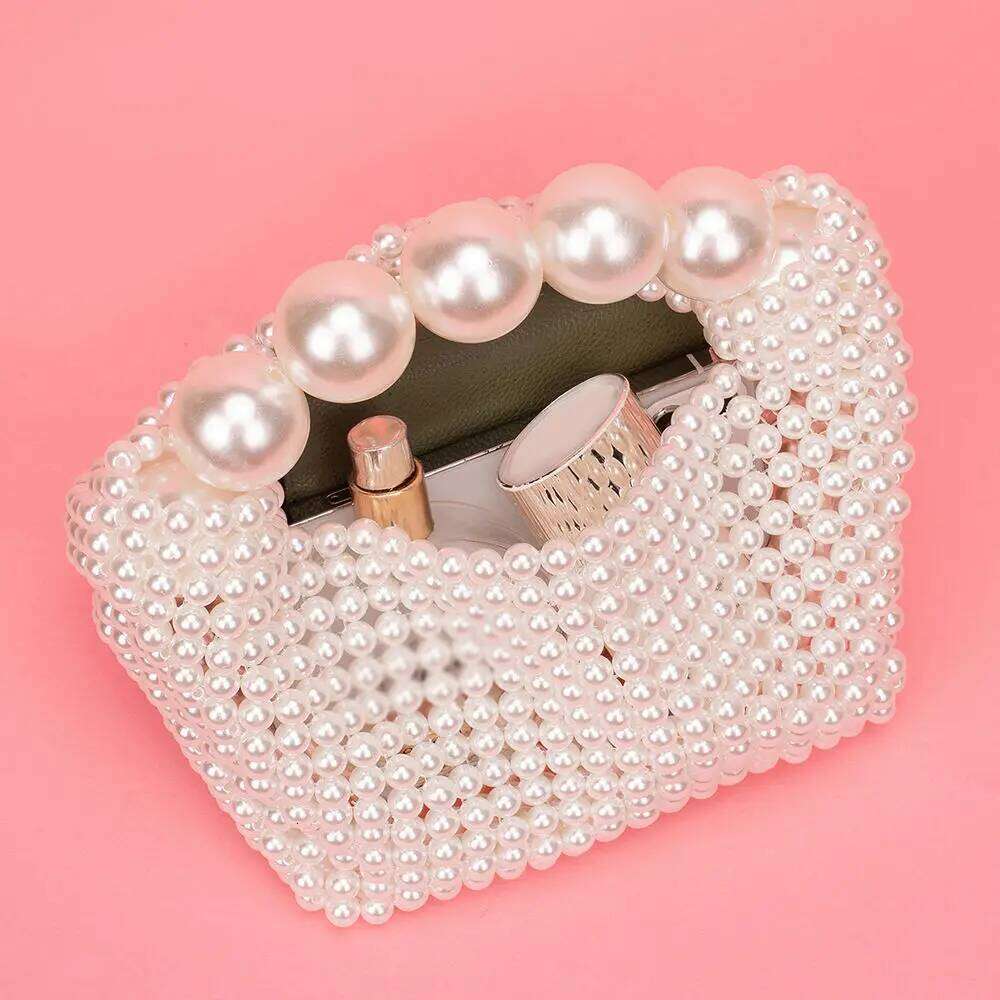 European and American style new beaded Summer women's pearl hand woven wrist bag Fashion temperament handbag