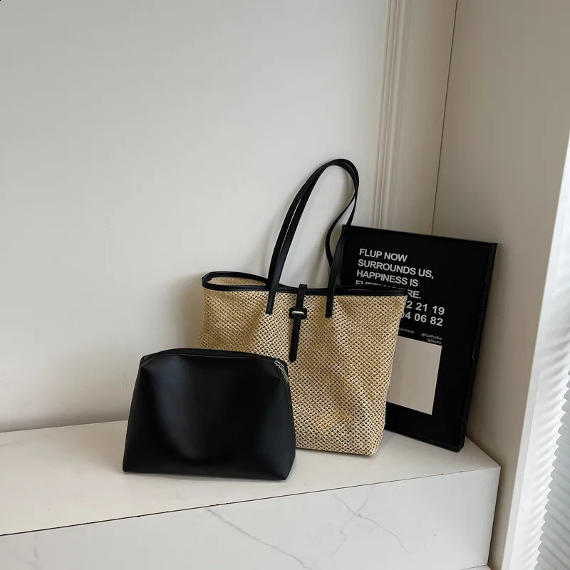 Fashion woven bag vacation style underarm large capacity womens single shoulder casual tote bun mother bag 250528