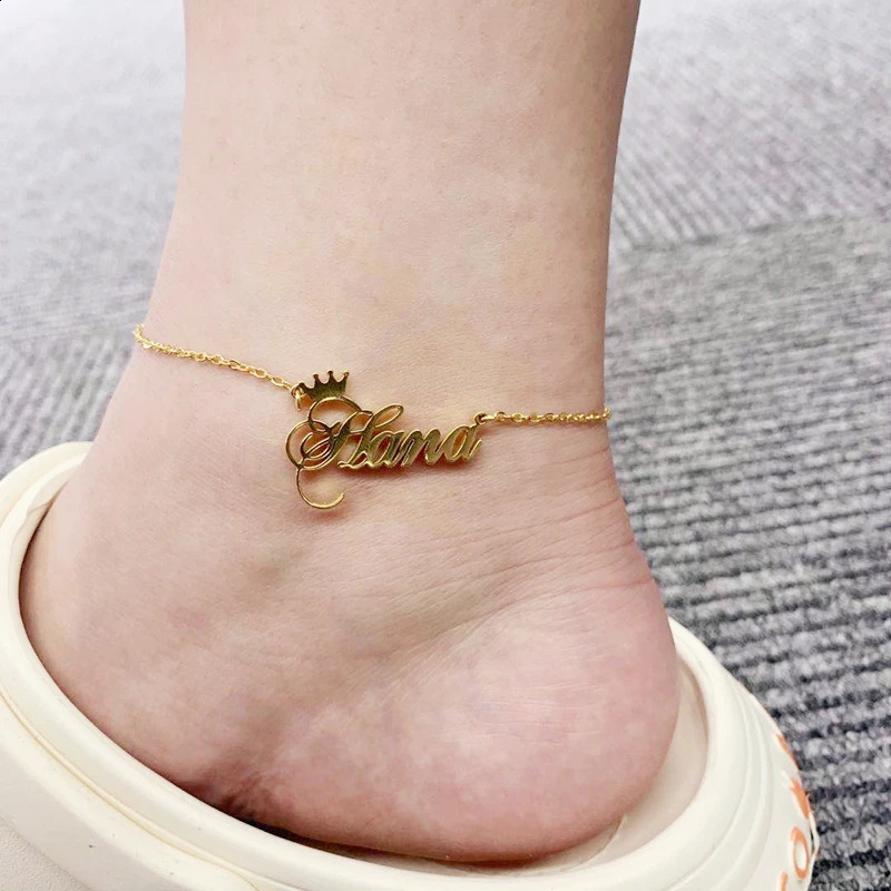 Custom Name Crown Anklet Personalized Jewelry stainless steel 1310CM Chain Summer Layered Anklet Gift 250526