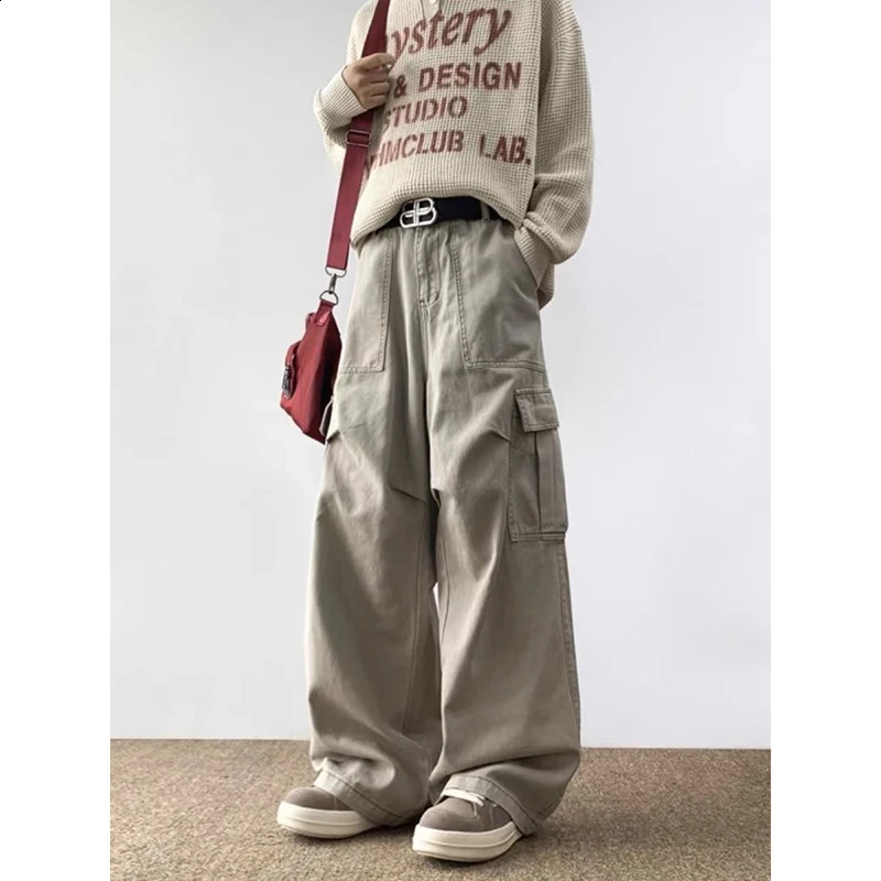 American Retro 2000s High Waist Full Length Jeans Pockets Hip-hop Baggy Cargo Pants Mens Casual Y2K Grunge Street Denim Trouser 250526