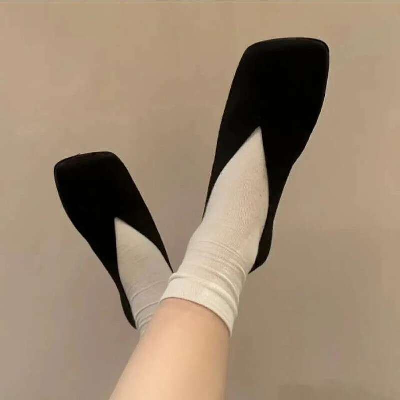 Genuine Leather Niche Dark Avant-Garde Square Toe Ballet Flat Shoes for Women Summer Autumn Comfortable Slip-On Loafers