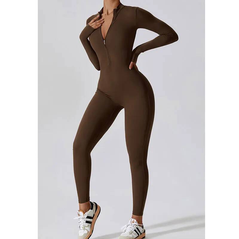 Women Jumpsuits One-Piece Suit Zipper Long Sleeved Yoga Set Gym Push Up Workout Clothes Fiess Bodysuit Tight fitting Tracksuit