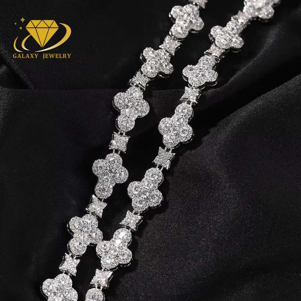 Iced Out Cross Design Moissanite Cuban Chain Necklace Hip Hop Bracelet 925 Silver Cuban Link Moissanite Bracelet Rapper Jewelry