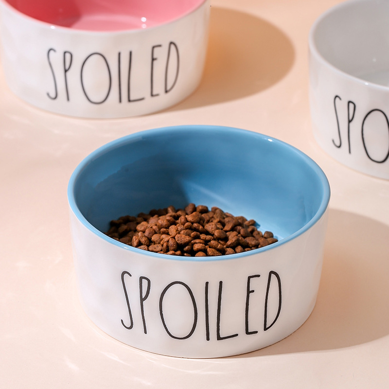 Creative Color-Block English Pet Ceramic Drinking Cat Large Medium Small Kitten Food Bowl Dog Supplies