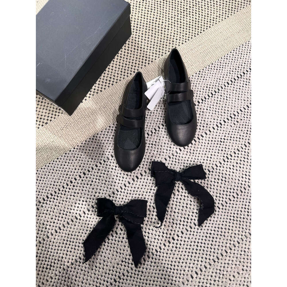 Genuine Leather Niche Detachable Bow Strap Two-Way Flat Ballet for Women Spring Autumn Mary Jane Shoes