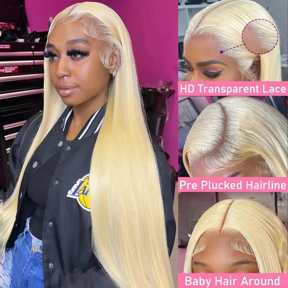 13x4 13x6 HD Transparent Full Frontal Lace 613 Blonde Colored Straight Human Hair Wigs Lace Front Wigs For Women 34 36 Inches Synthetic