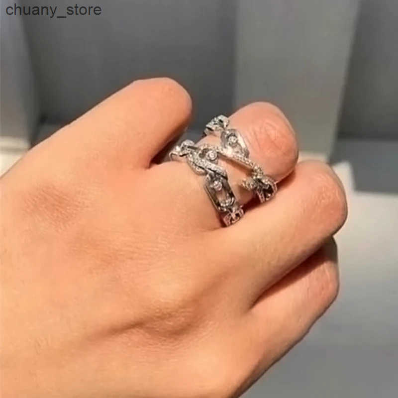 RAKOL Fashion Personality Zircon Open Rings Wrapped Chain Cool Double Finger Ring Punk Style Adjustable Party Jewelry z250529OT4W