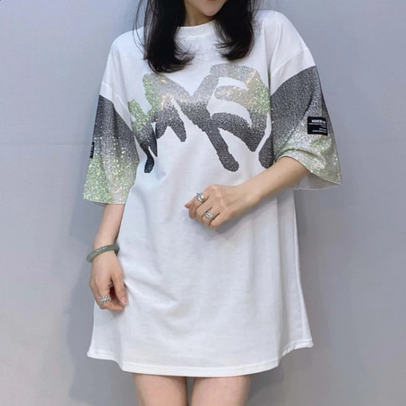 Diamonds Letter Street Fashion Plus Size Tops Crew Neck Loose Europeans American Style Womens Tshirts Summer Short Top 250519