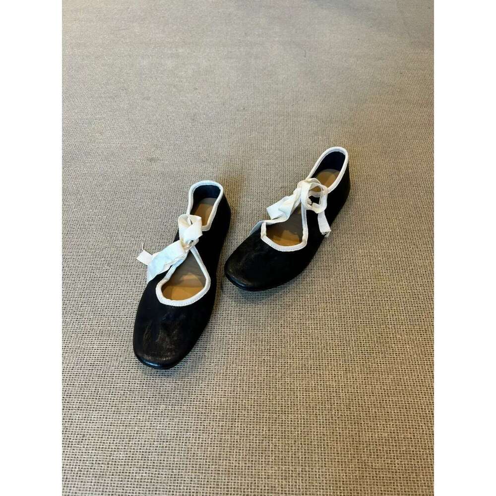 Genuine Leather French Style Color Block Lace-up Ballet Flats Women 2025 Spring Festival New Versatile Flat Mary Jane Shoes