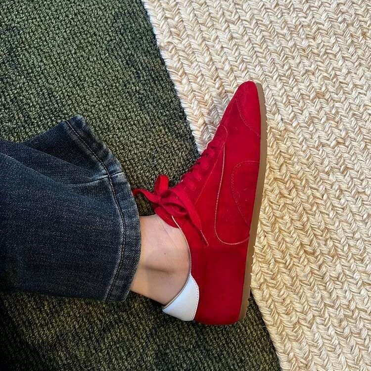 Genuine Leather Red Square Toe Flat Agan Casual Lightweight Sneakers Versatile Lace-up German Training Women's Shoes