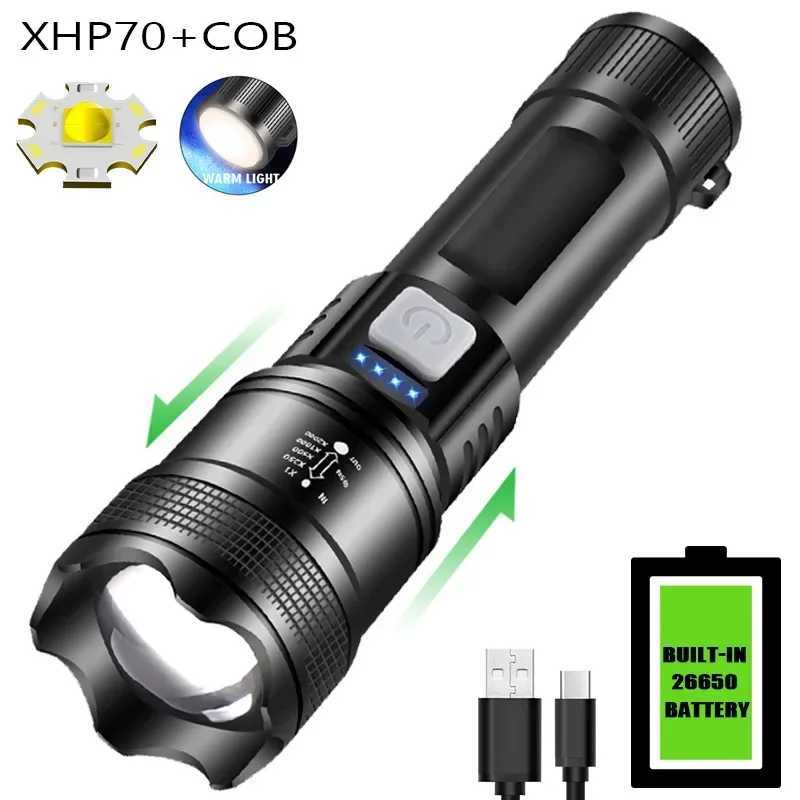 Powerful P70 Led Flashlights 5000LM Ultra Bright Tactical Light Emergency Spotlights Telescopic Zoom Light Built-in BatteryXJ250529