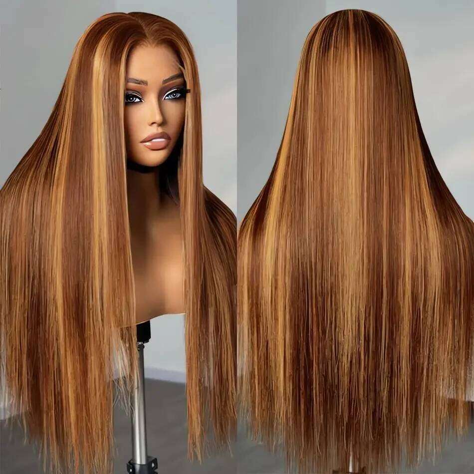 P427 Highlight Ombre Colored Straight lace front wigs 30 36 Inch 13x6 hd Lace Frontal Human wig 100% human Hair For Women