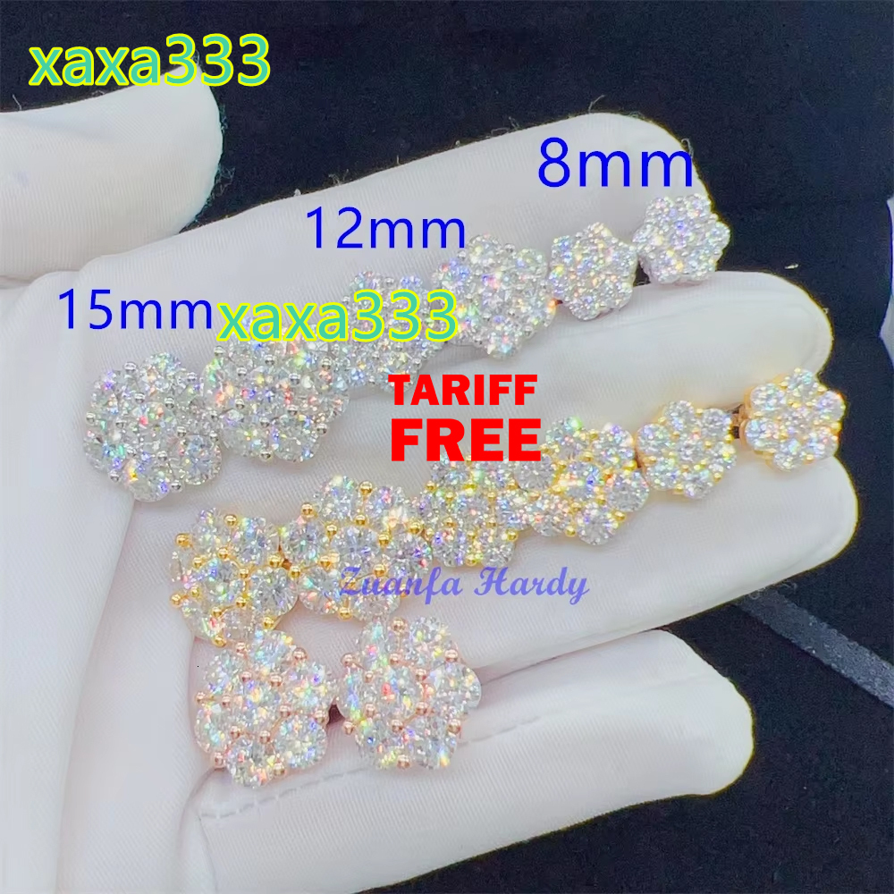 Zuanfa Hot Top Selling Pass Diamond Tester Fine Jewelry 925 Silver 8mm 12mm 15mm Flower Earrings VVS Moissanite Stud Earrings