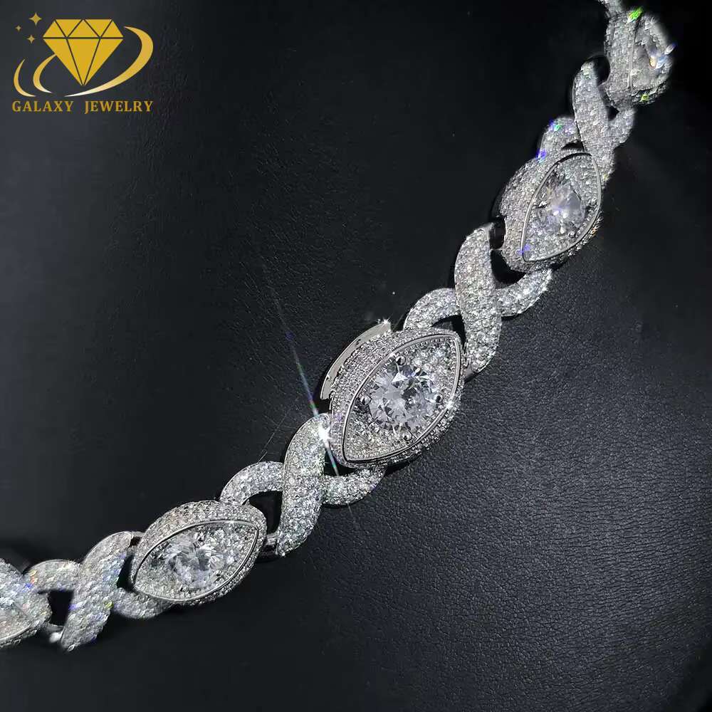 Hip Hop Necklaces 15mm Evil Eye Infinity Link Cuban Chain 925 Sterling Silver Moissanite Diamond Iced Out Men Jewelry