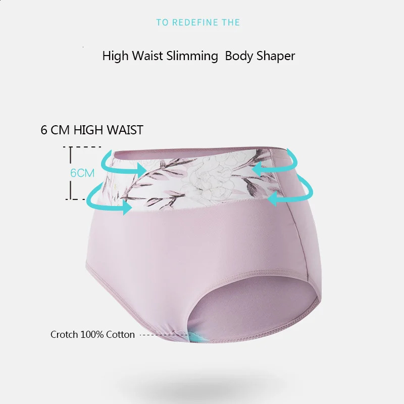 4Pcs High Waist Cotton Women Panties Body Slimming Underwear Breathable Fashion Print Briefs Girls Underpants Female Lingerie 250526