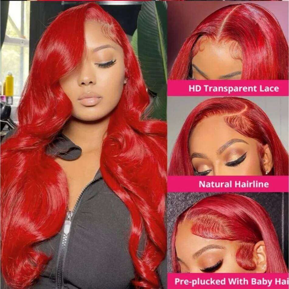 Body Wave Light Wig 13x4 Front For Women Bug Rose Red Colored HD Lace Frontal Wigs 100% Human Hair