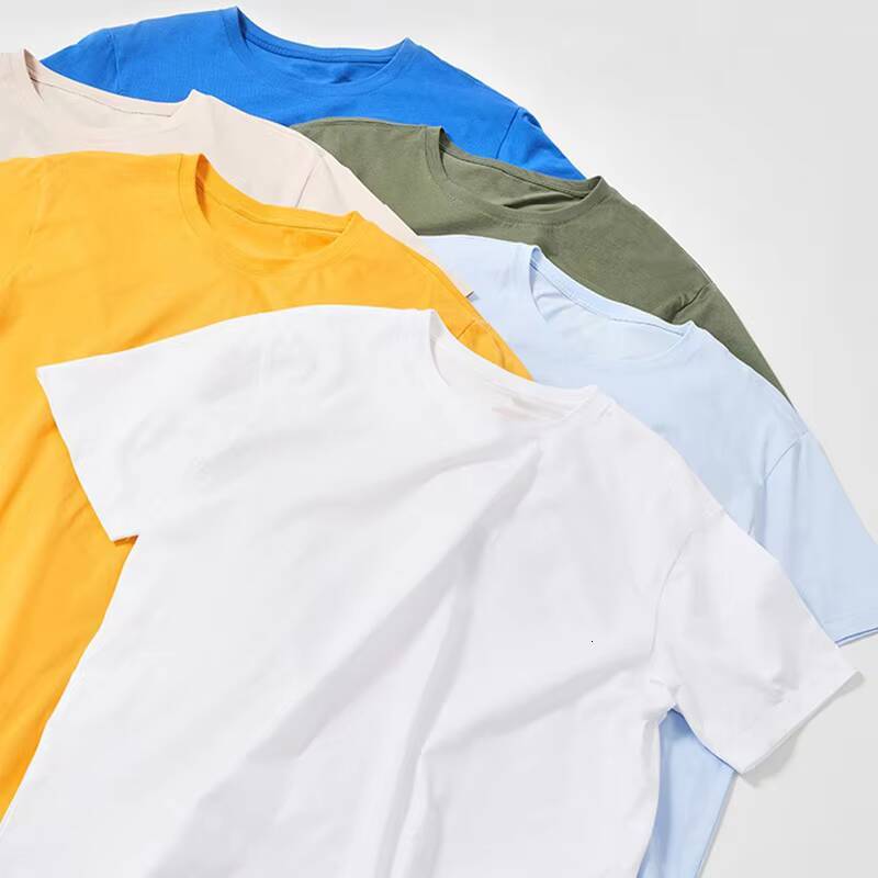 100% Cotton Men's T-Shirt High-Quality Short Sleeve Loose Fit Embroidered Mesh Print Knitwear Solid Color