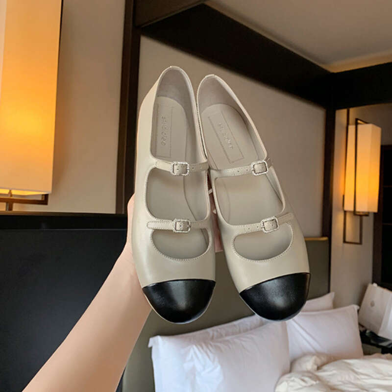 Grape Mom Display Barbie Round Toe Color Block Mary Jane One Strap Shallow Mouth Ballet French Flat Single Shoes