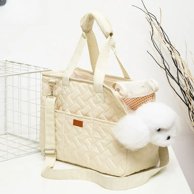 Portable Quilted Pet Carrier Bag for Cats and Small Dogs up to 13 lbs - Breathable Travel Tote with Shoulder Strap
