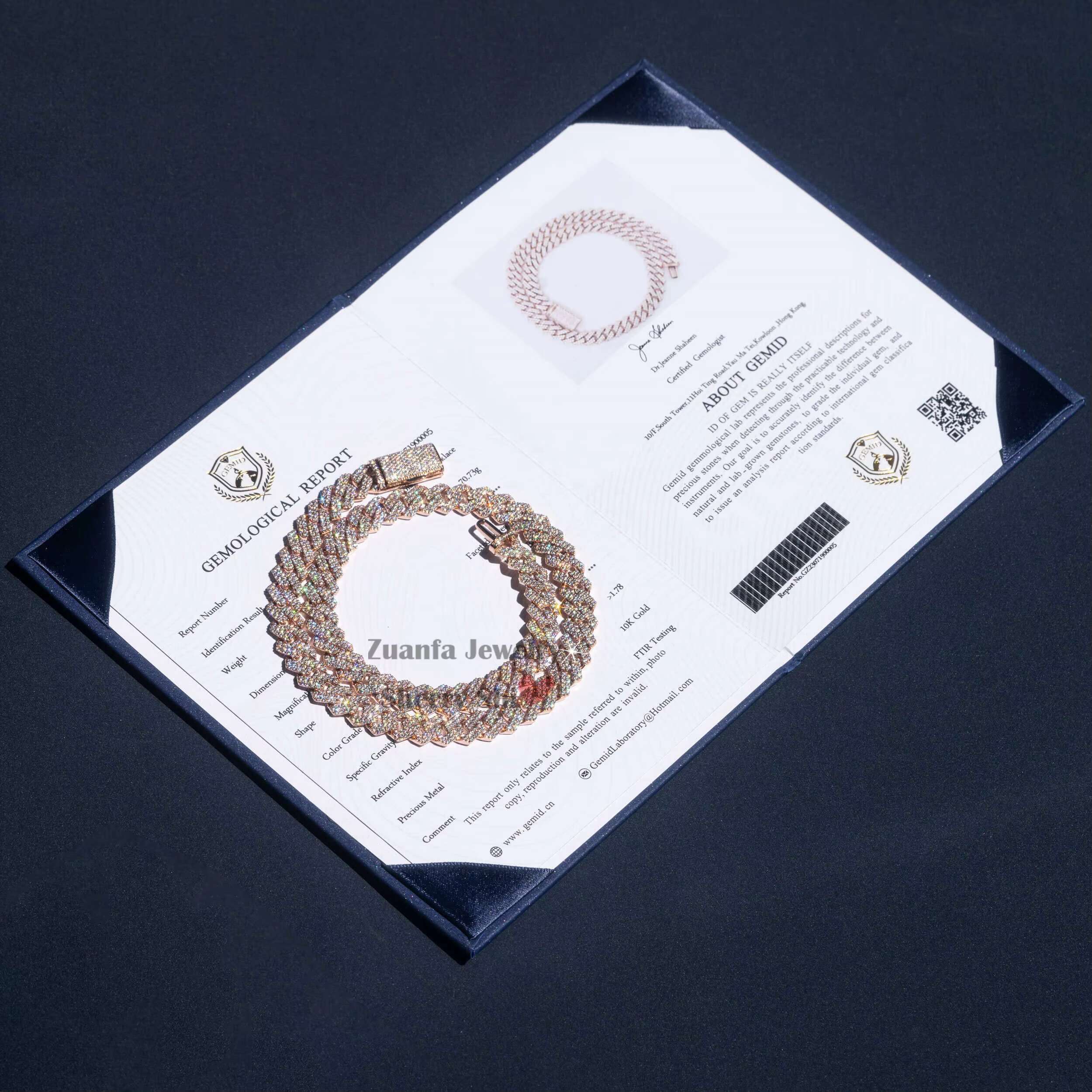 Zuanfa Jewelry Hip Hop 10K Real Gold Rose Gold Iced Out 10MM 70.73G 18inch Cuban Chain VVS Moissanite